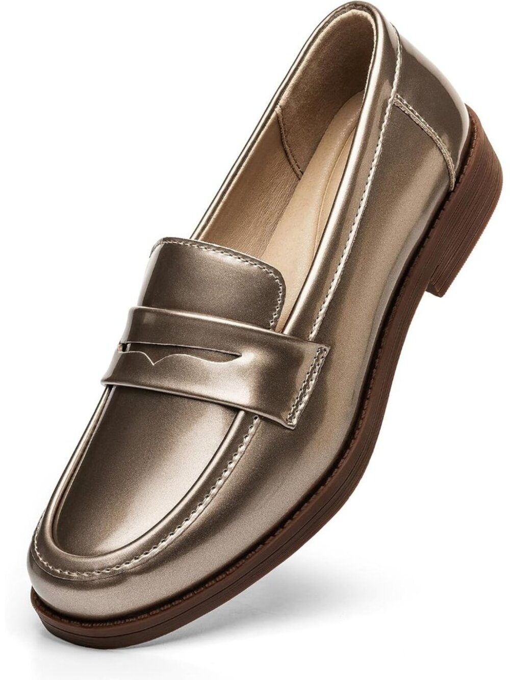 Women’s Patent Gold Comfortable Leather Penny Loafers Slip On Business Casual